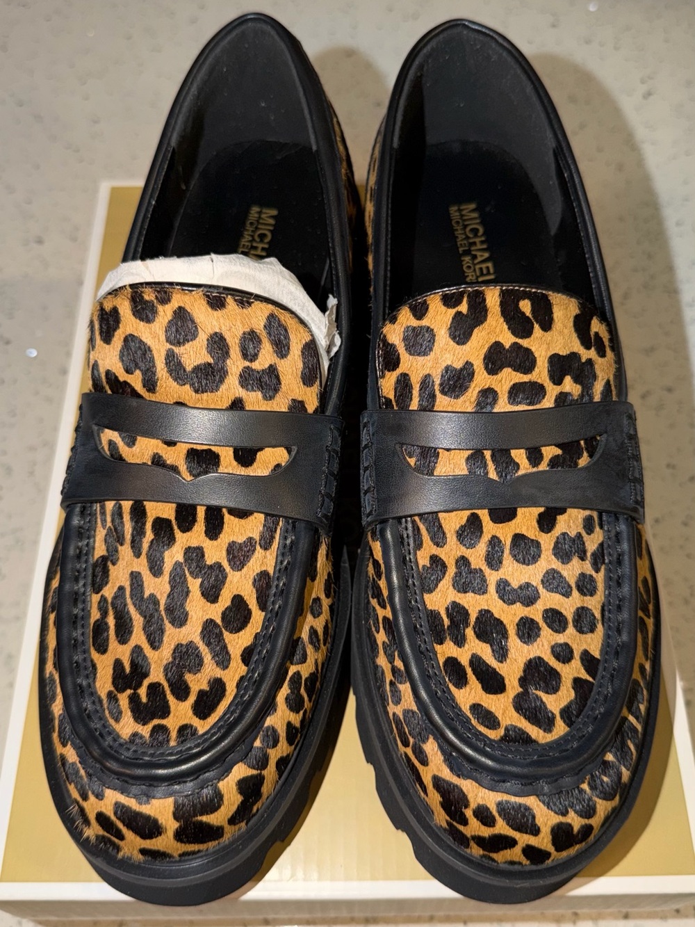 Michael Kors Leopard Print Penny Loafers - Black & Brown